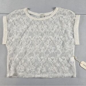 Forever 21 lace crop top medium white sheer short sleeve cottagecore boho NWT